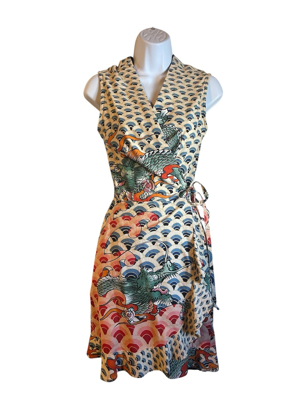Handmade Sleeveless Alexander Henry’s Shibuki Dragon Print Wrap Dress